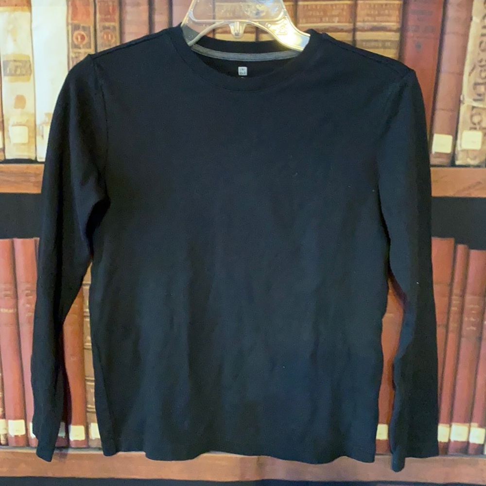 UNIQLO Girls 11 Black Warm Cotton Stretch Scoop Neck Long Sleeve Top